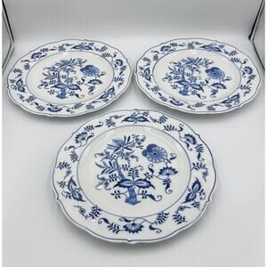 Danube 1950's Blue Onion Blue & White 3pc Dinner Plate Set Ribbon Hallmark Logo